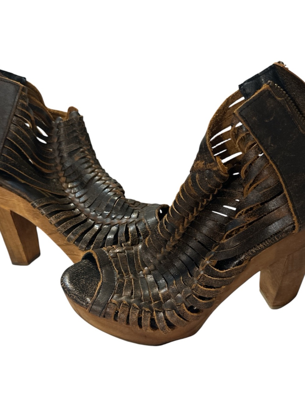 Sbicca Brown Woven Leather Cutout High Heel Sandals genuine leather size 7 new